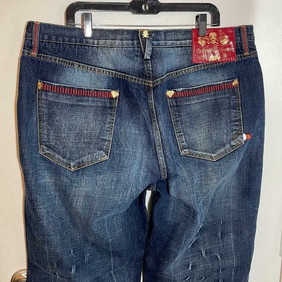 Stash House Denim Blue Jeans Baggy Pants Skulls Distressed - Picture 15 of 15